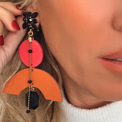 Χειροποίητα Σκουλαρίκια Δέρμα Πορτοκαλί Συνδυασμός